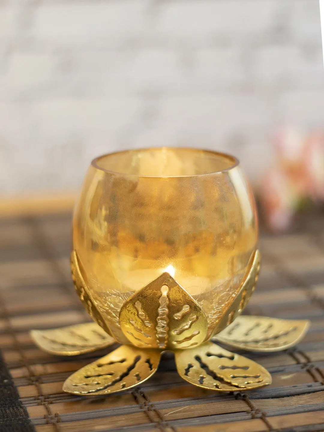Premium Golden Lotus Tea Light Holder - Buy Online at Alikart