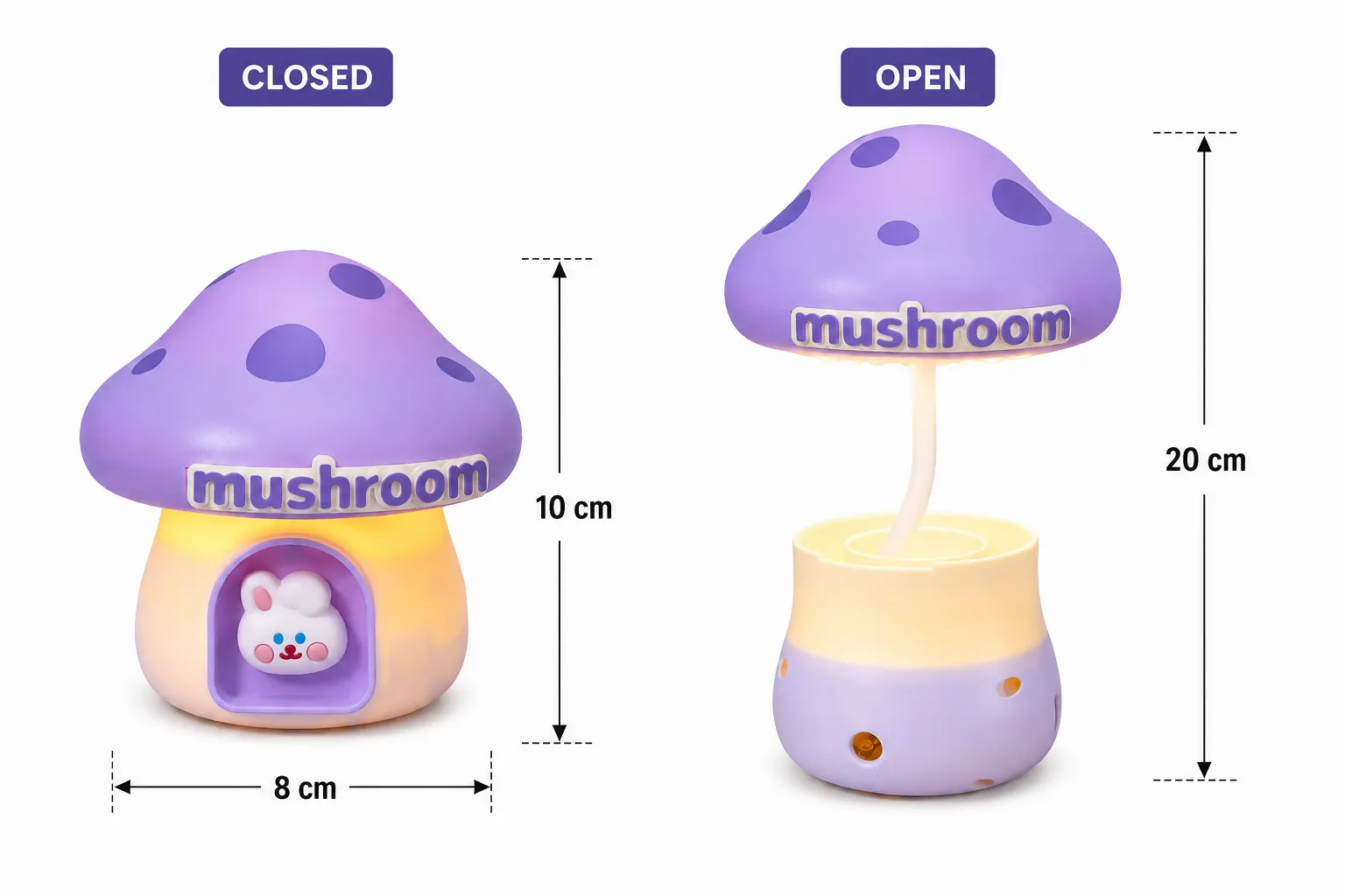 Purple Cute Mushroom LED Desk Lamp with Pencil Holder & Sharpener for Kids - Detailed Feature View 5