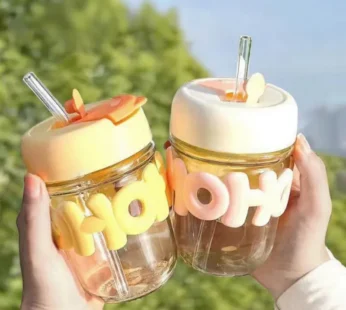 OHO Glass Drinking Cup with Protective Sleeve – Portable Transparent Tumbler for Home, Office & Travel (Random color-Pack of 1)
