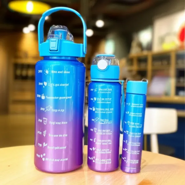 Paint Gradient 3-Piece Plastic Bottles – Colorful BPA-Free- – Gym, Office & Daily Use, Multi-Color Sipper with Water Reminder