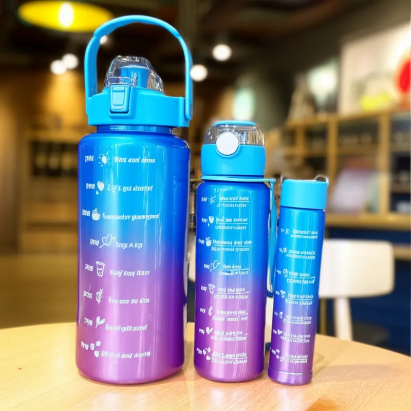 Premium Paint Gradient 3-Piece Plastic Bottles – Colorful BPA-Free- – Gym, Office & Daily Use, Multi-Color Sipper with Water Reminder - Buy Online at Alikart
