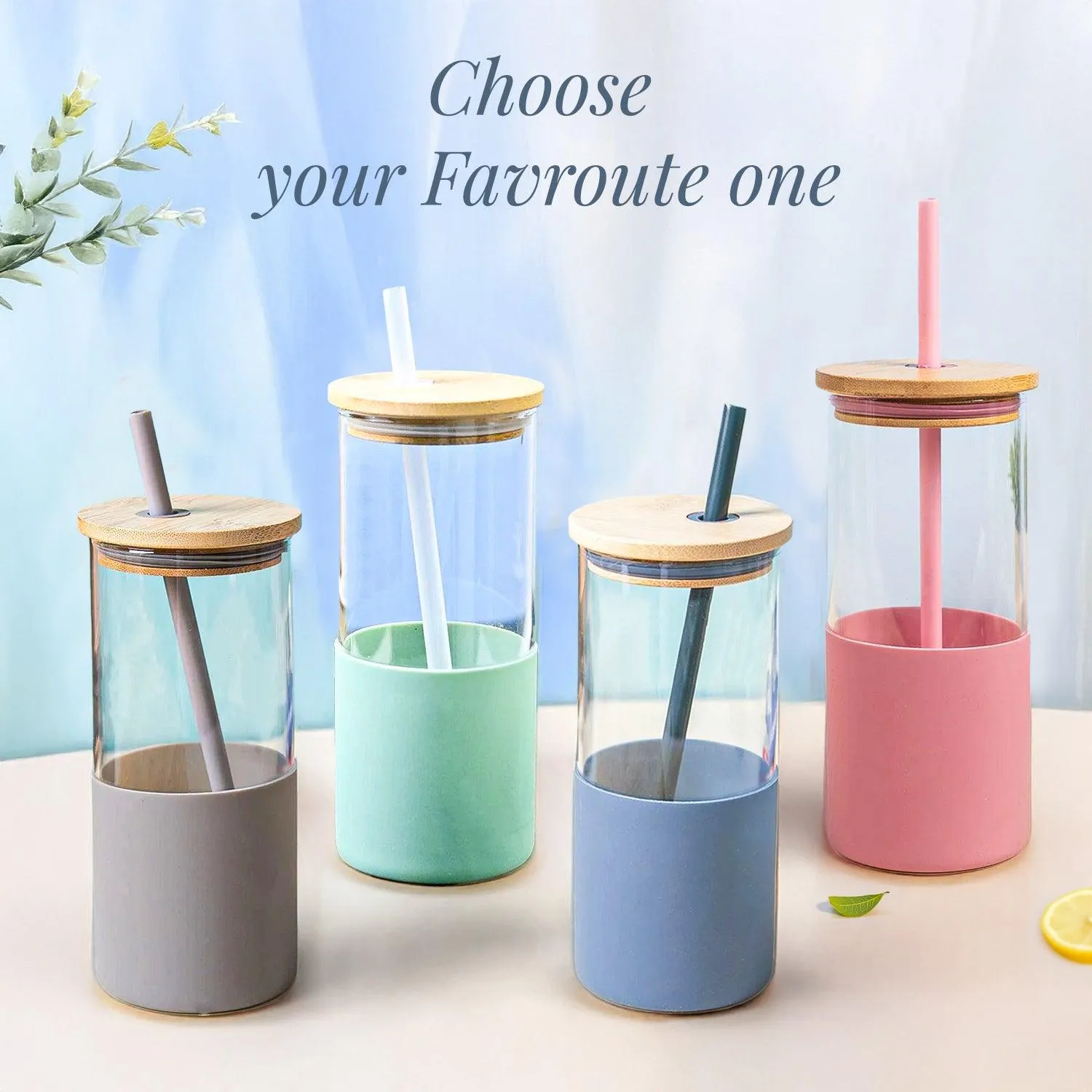 Green Borosilicate Glass Sipper With Straw - 350 Ml - Detailed Feature View 7