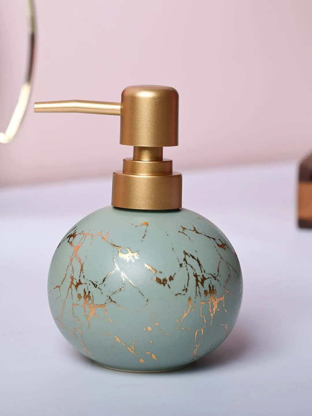 Green Ceramic Soap Dispenser - Detailed Feature View 1