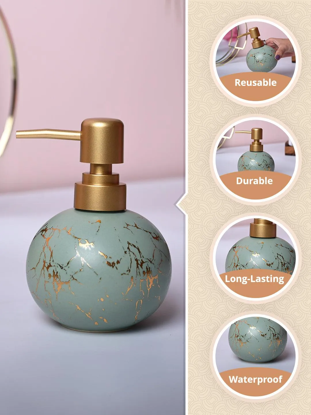 Green Ceramic Soap Dispenser - Detailed Feature View 2