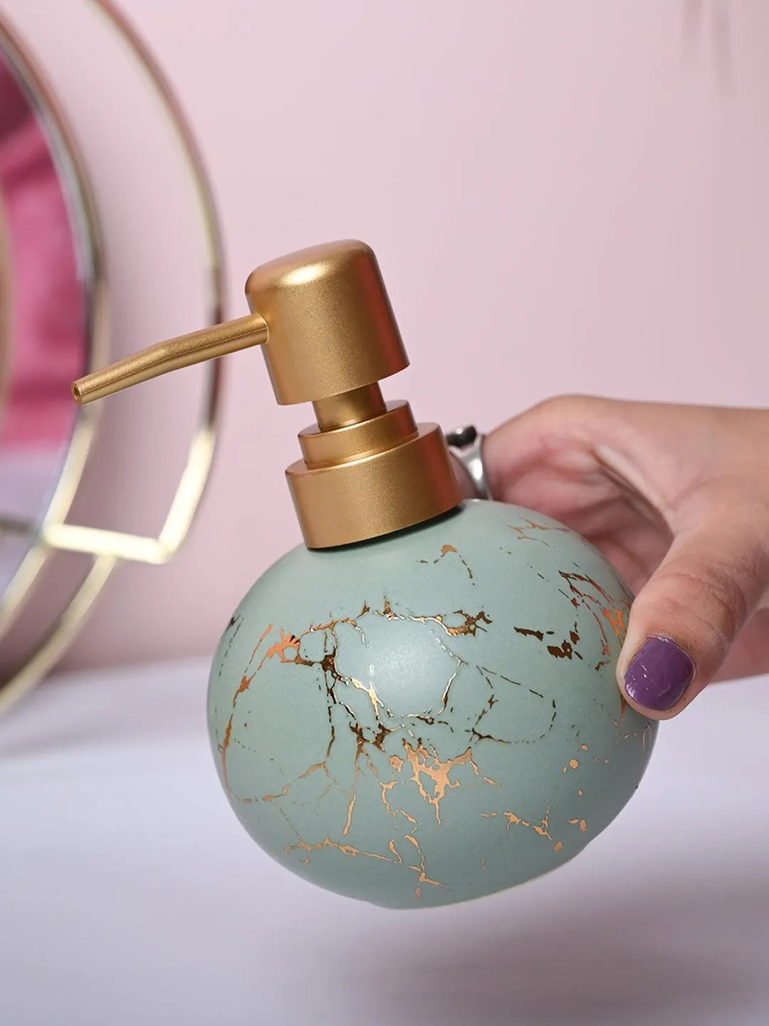 Green Ceramic Soap Dispenser - Detailed Feature View 3