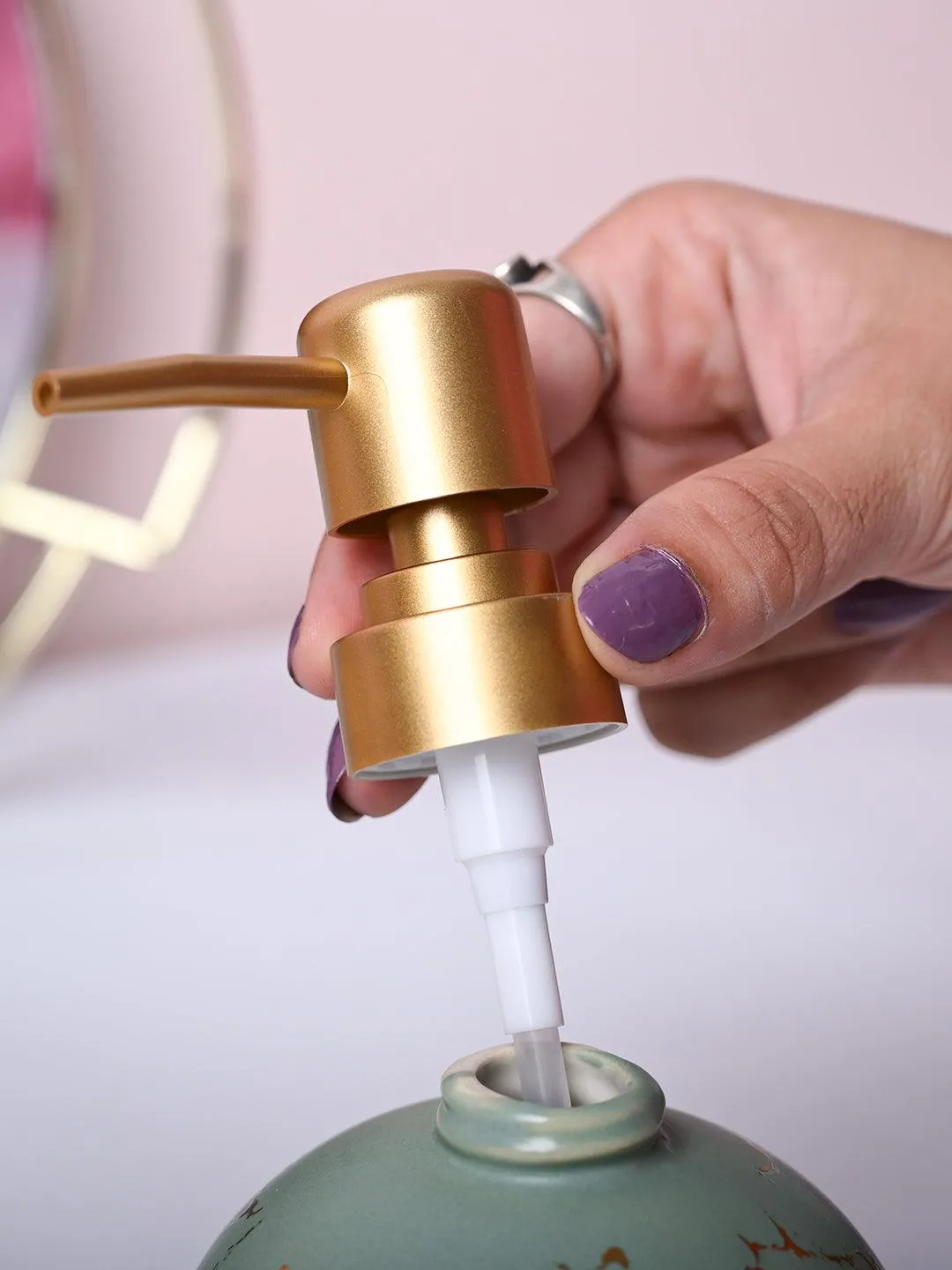 Green Ceramic Soap Dispenser - Detailed Feature View 4