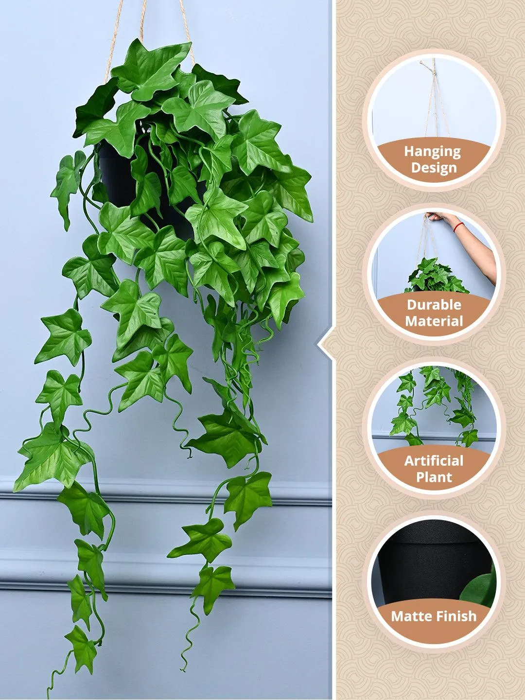 Green Hanging Planter - Cylindrical Shape - Detailed Feature View 1
