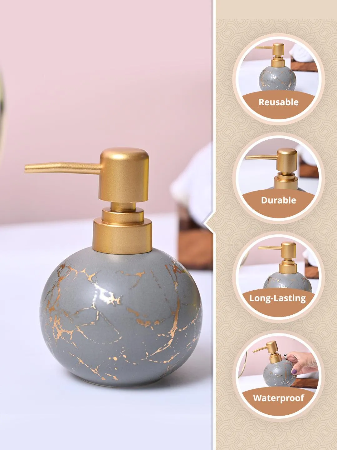 Grey Ceramic Soap Dispenser - Detailed Feature View 2