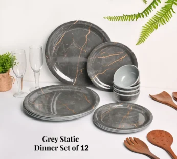 Grey Static Melamine Dinner Set – 12 Pcs