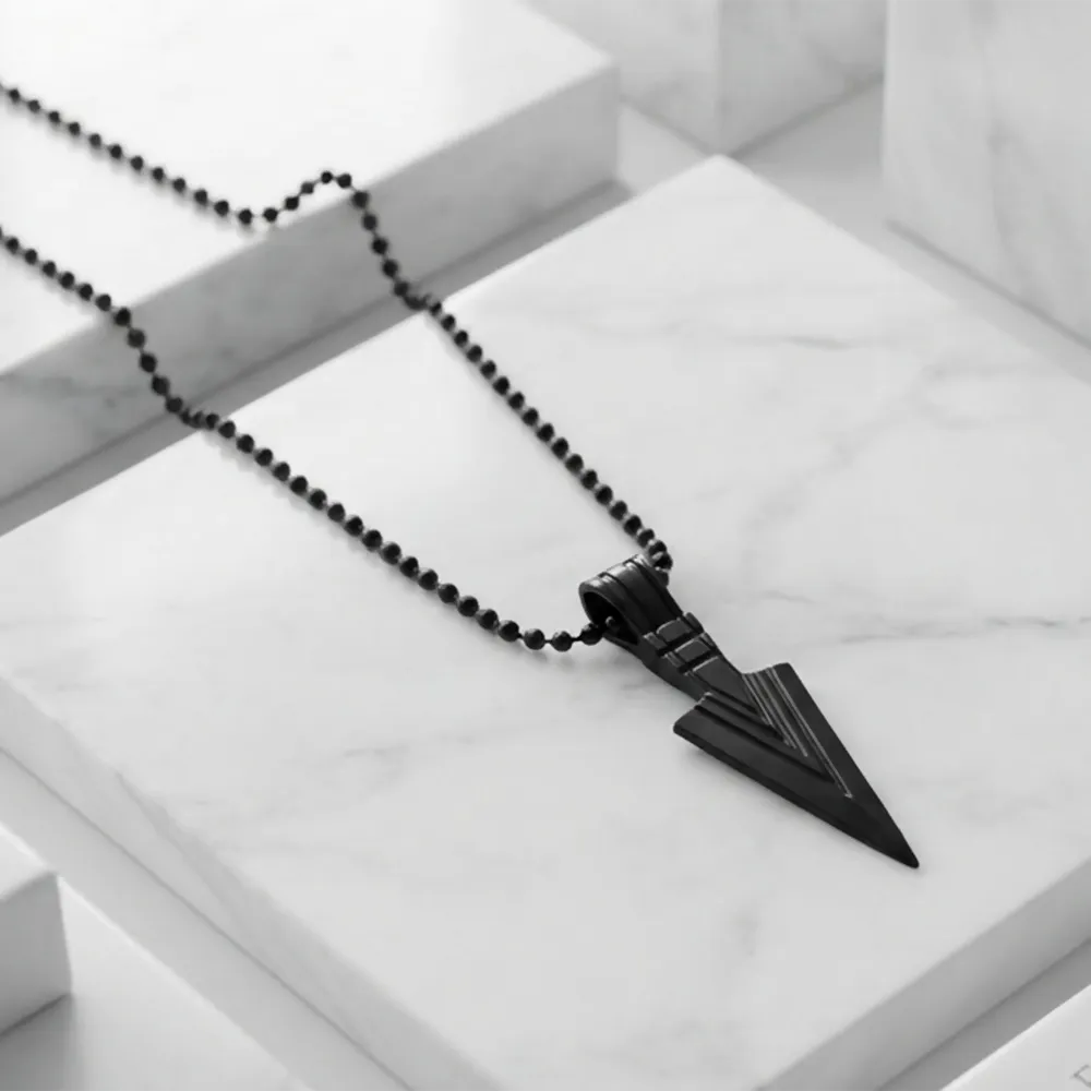 Premium Black Arrow Head Pendant Necklace for Men Matte Ball Chain Spear Fashion Neckpiece - Buy Online at Alikart