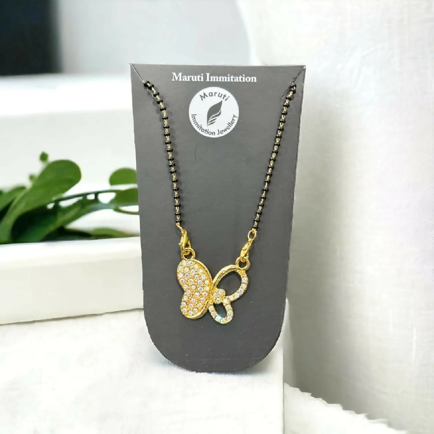 Premium Gold-Toned Butterfly Mangalsutra – Elegant Stone Pendant Charm - Buy Online at Alikart