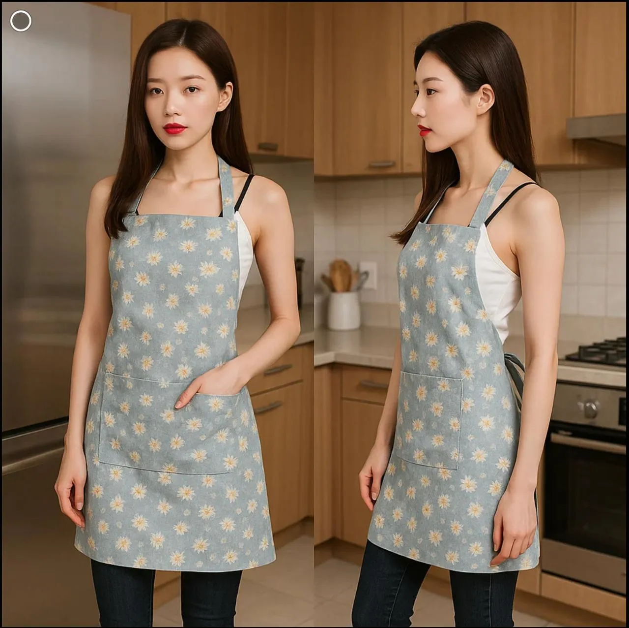 Premium Flower Pattern Cooking Apron – Adjustable Neck Strap, Lightweight & Durable Kitchen Wear - Buy Online at Alikart