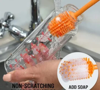 Silicone Bottle Cleaning Brush with Long Handle – Flexible, Non-Scratch Brush for Baby Bottles, Water Bottles, Containers, Vases & Glasses (Random Color-Pack of 1)