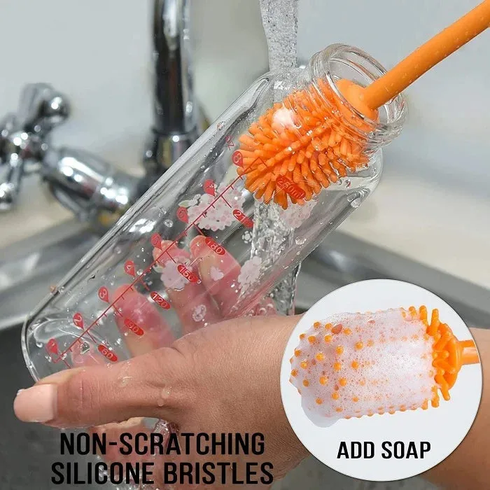 Premium Silicone Bottle Cleaning Brush with Long Handle – Flexible, Non-Scratch Brush for Baby Bottles, Water Bottles, Containers, Vases & Glasses (Random Color-Pack of 1) - Buy Online at Alikart