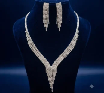 Sparkling American Diamond Silver-Plated Bridal Jewellery Set | Festive and Party Wear Necklace Set
