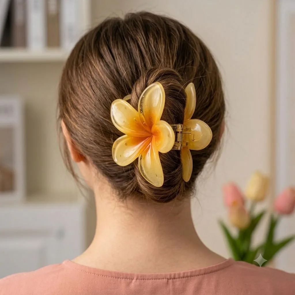Plastic Stylish Flower Hair Clip Claw Clutcher Mix Design (1 Pc) - Detailed Feature View 2