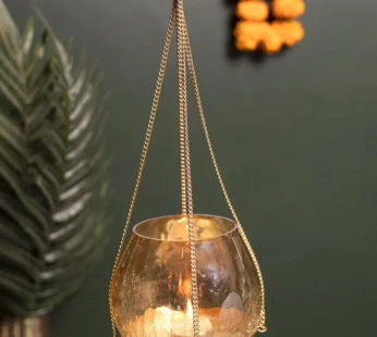 Hanging Gold Glass Flower Candle Holder