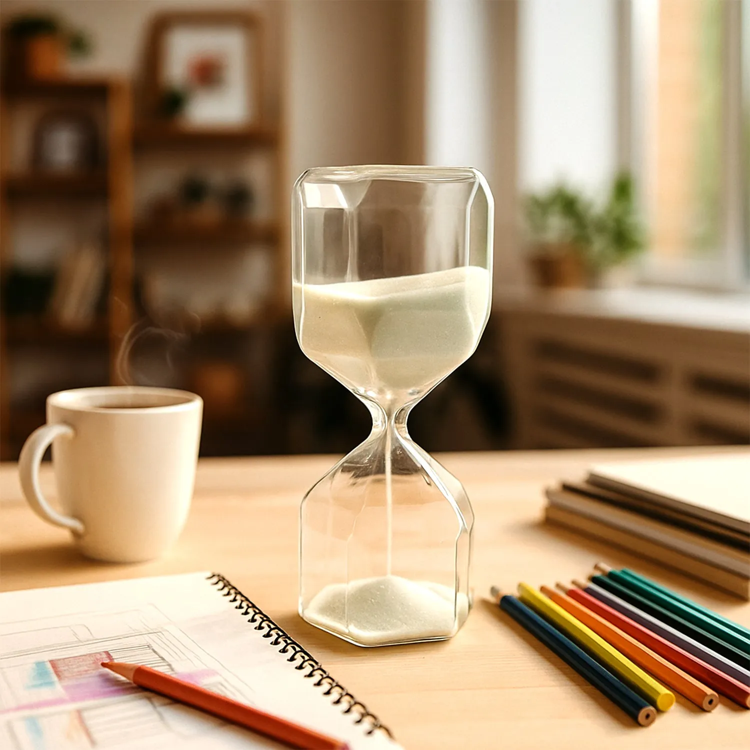 Glass Hourglass Timer – Elegant 2.5-Minute Visual Focus Timer - Detailed Feature View 3