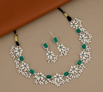 Oxidized Silver Choker Set – Green Teardrop Gemstone Accent