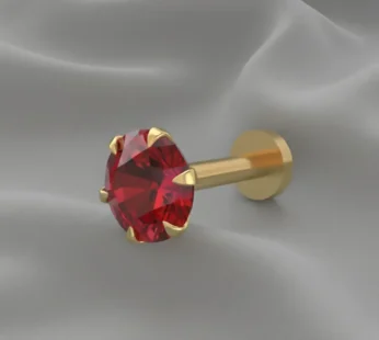 Gold plated Ruby Flat Back Stud Earring Internally Threaded for women and girls
