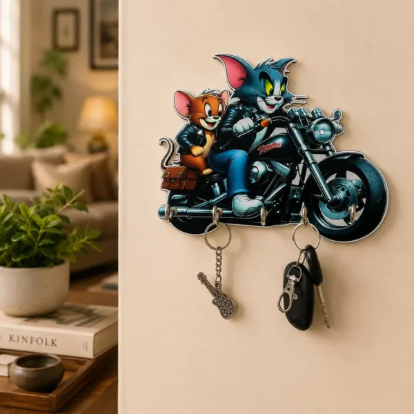 Tom & Jerry Bike Theme Key Holder – Cartoon Style Wall Mount