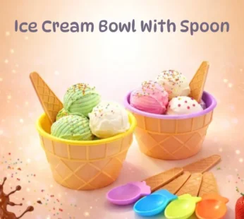 Ice Cream Bowl With Spoon – Durable Plastic Dessert Serving Bowls (Random color-Pack of 2)