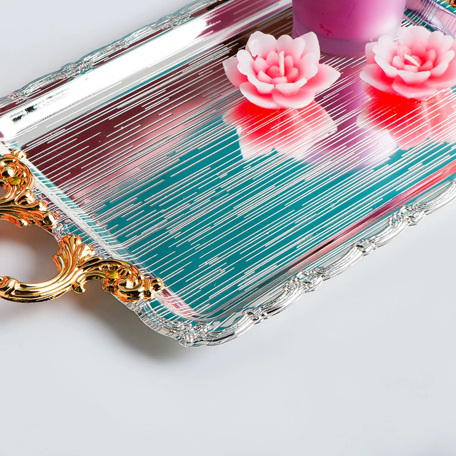 Iron Decorative Tray with Silver & Gold Handle - Detailed Feature View 3