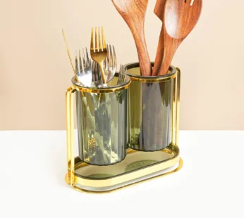 Iron & Plastic Tabletop Green Cutlery Holder (Set of 2)