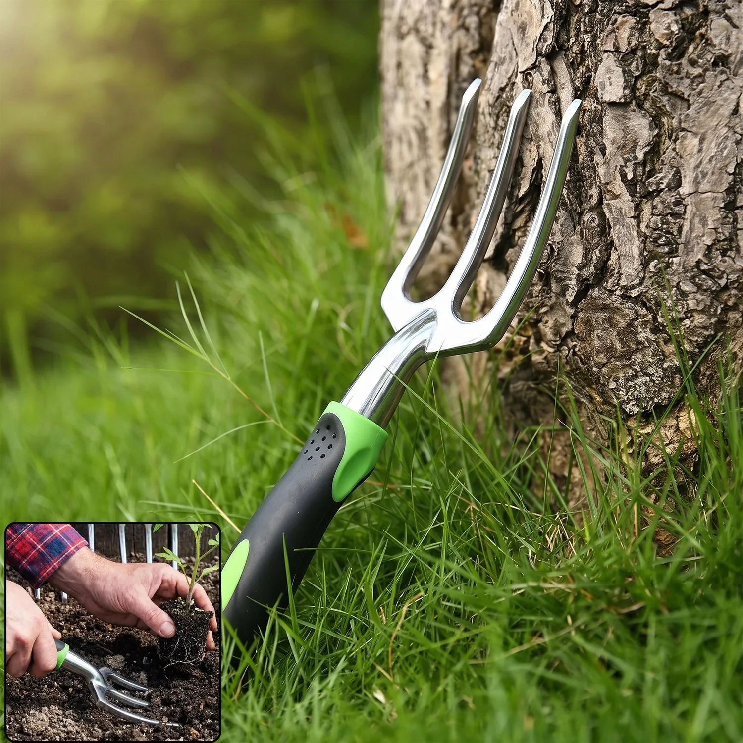 Premium Garden Hand Fork 3 Tine Stainless Steel Digging Tool Ergonomic Handle (1 Pc) - Buy Online at Alikart