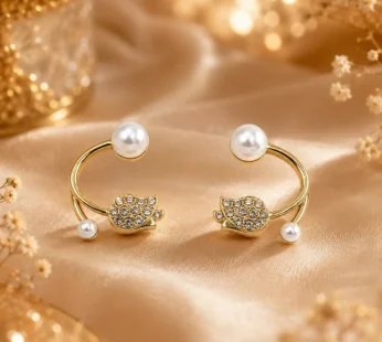 Gold-Tone Pearl & Crystal Tulip Ear Cuff Earrings for Women Elegant Floral Open Hoop Statement Earrings