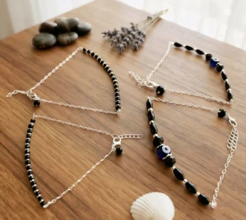 Premium Black Bead and Evil Eye Anklet Set,payal combo set