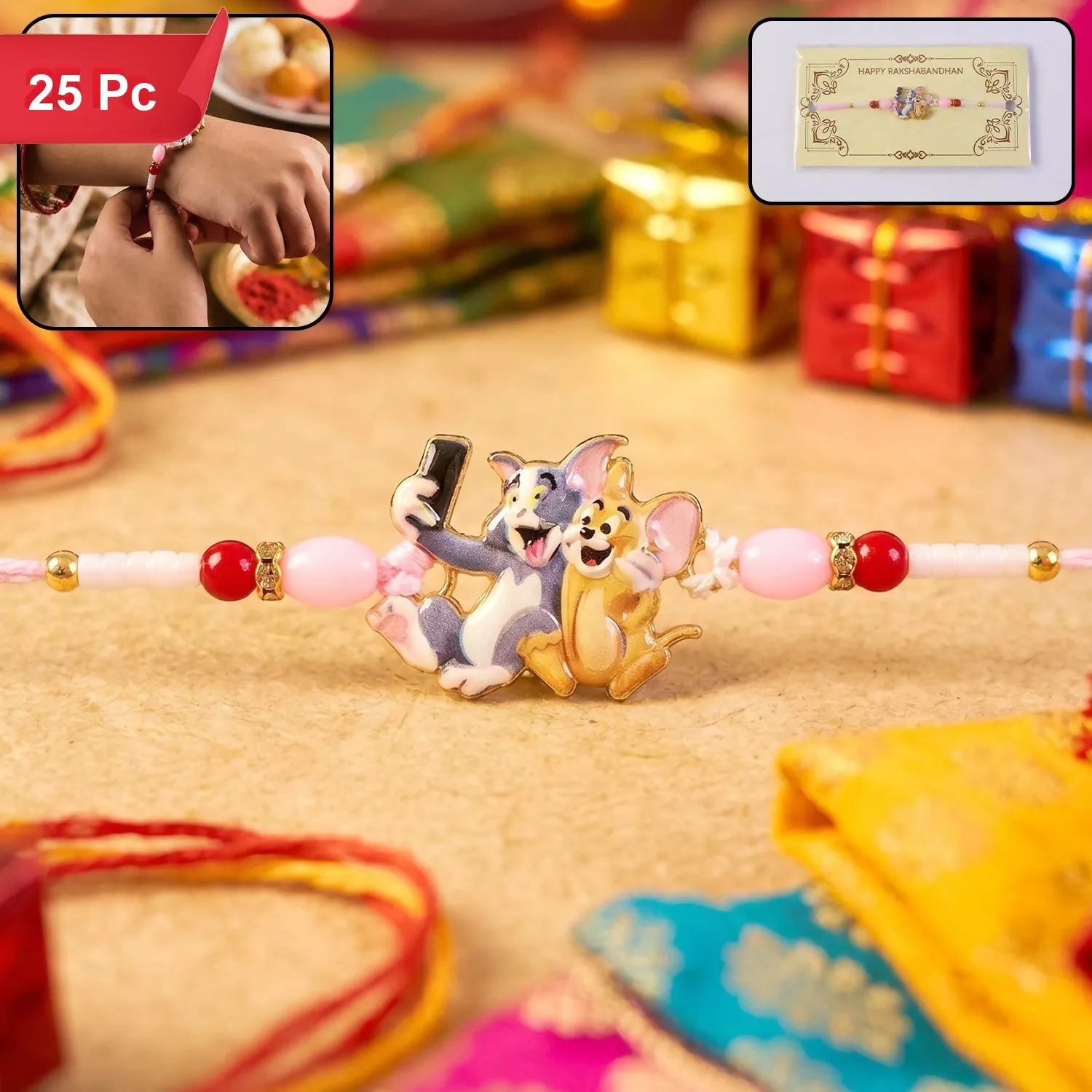 Premium Kids Rakhi Cartoon Cat Mouse Selfie Design for Siblings - Buy Online at Alikart