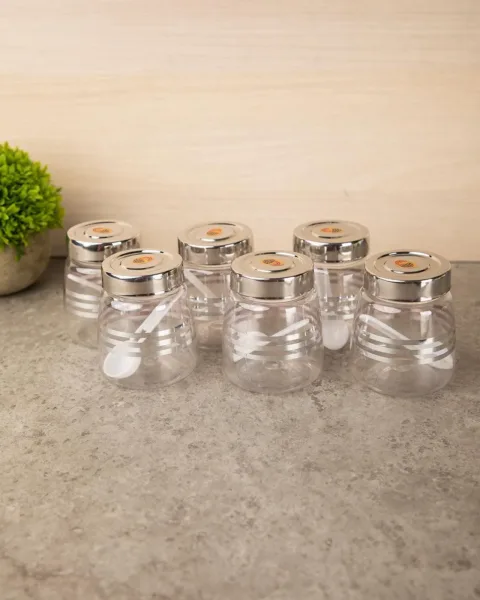 Jars, Transparent & Silver, Plastic, Set of 6, 200 mL