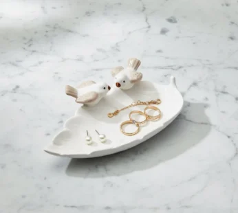 Jewellery Holder Tray, Crafted Bird, for Dressing Table, Ring Dash, Triangle, White, Ceramic,