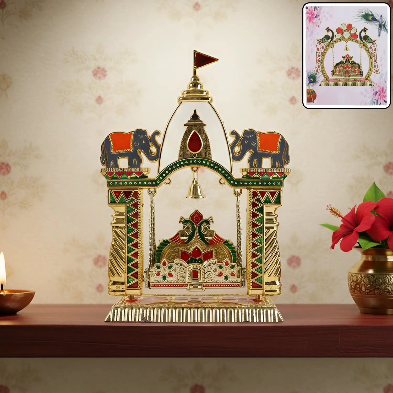 Premium Pooja Jhula Mandir – Traditional Decorative Idol Swing with Bell - Buy Online at Alikart