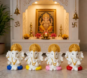 Mini Ganesh Idol Set of 4 Resin Statue for Car Dashboard Home Temple Decor