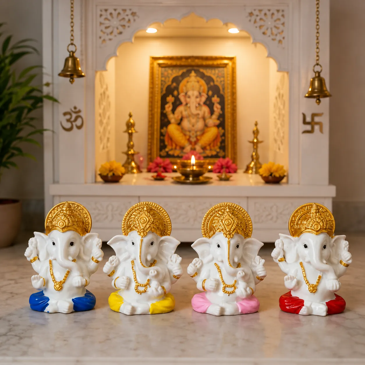 Premium Mini Ganesh Idol Set of 4 Resin Statue for Car Dashboard Home Temple Decor - Buy Online at Alikart