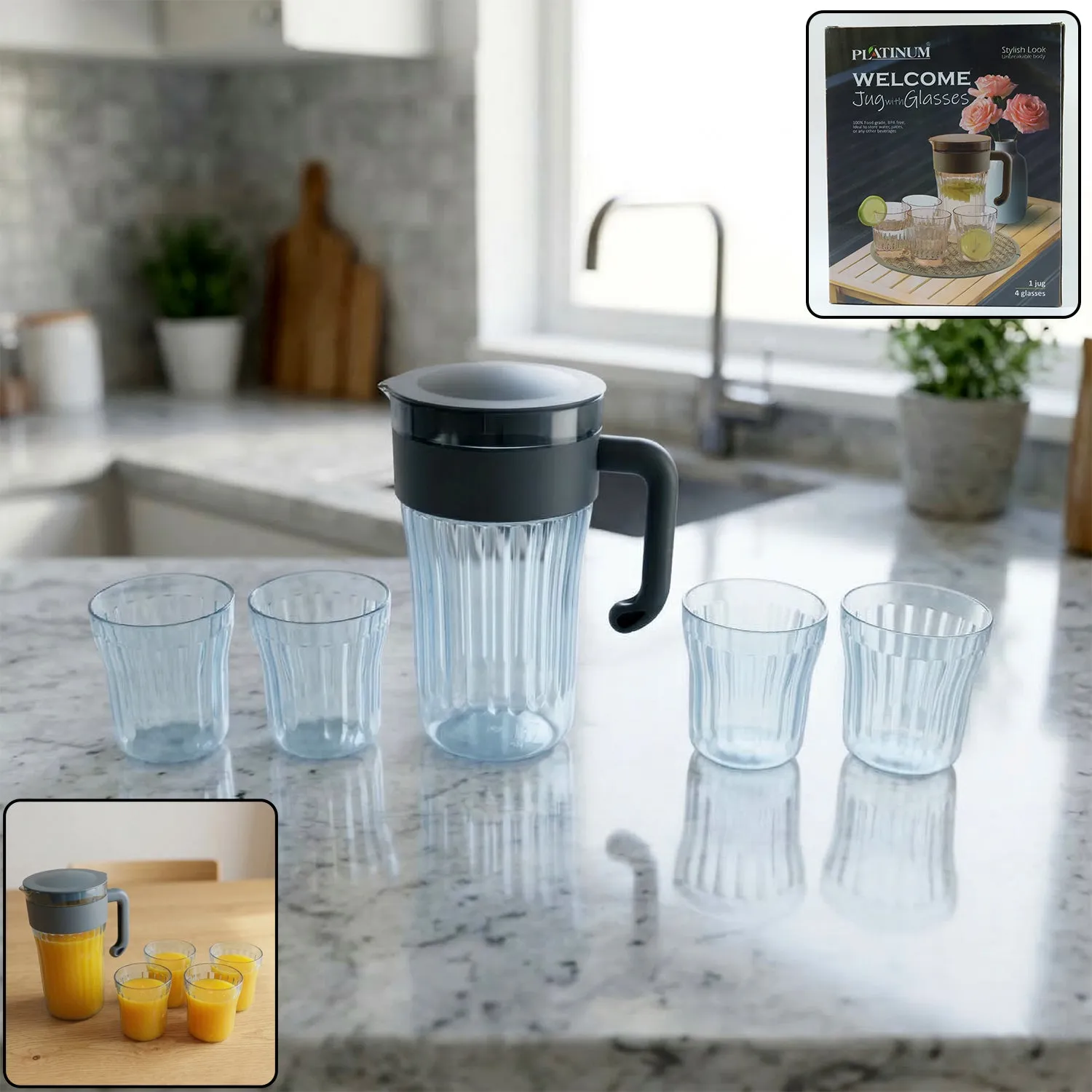 Premium Plastic Water Jug with 4 Glasses Set – Perfect for Home Use - Buy Online at Alikart