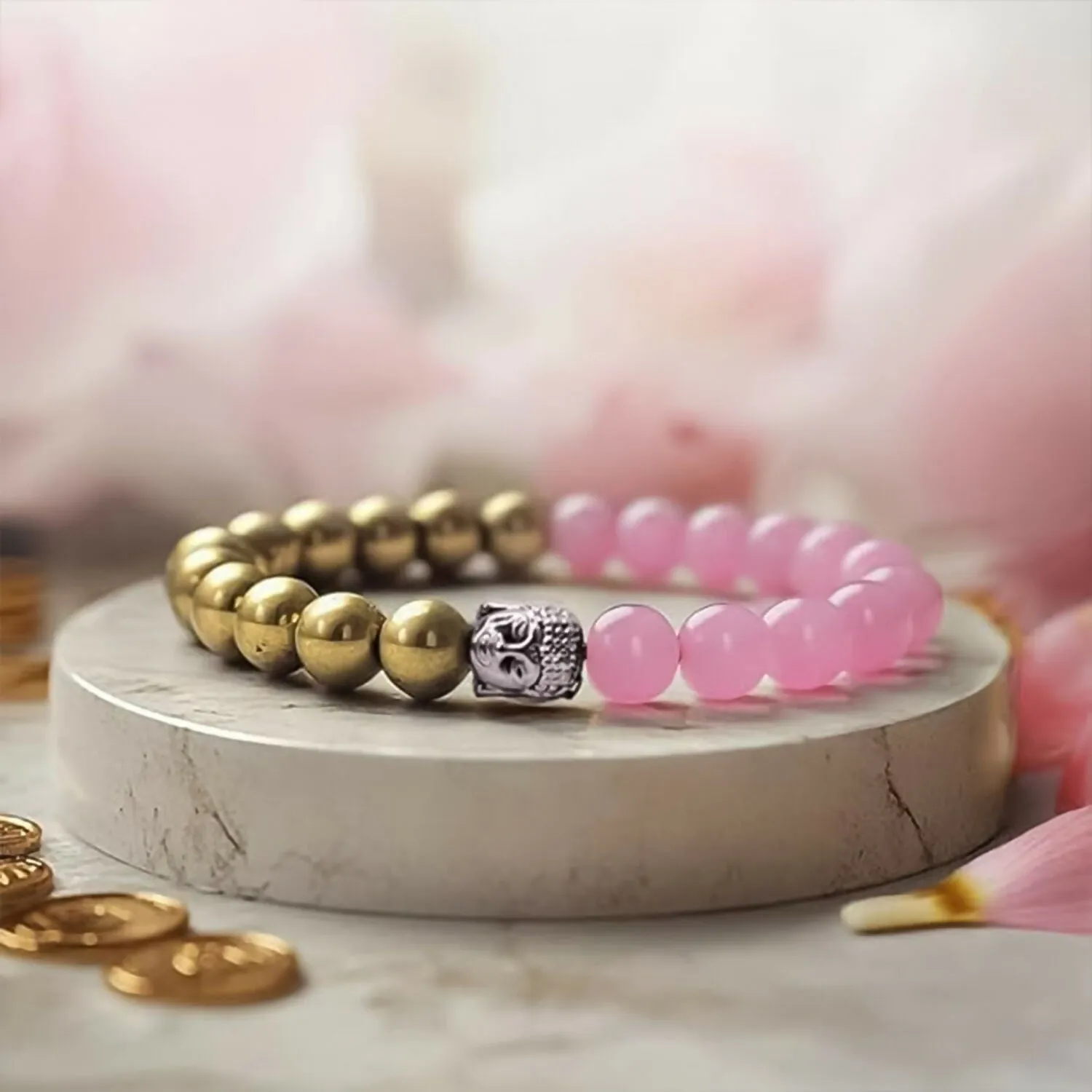 Dual-Tone Pink Gold Beaded Bracelet – Elegant & Comfortable Fit - Detailed Feature View 2