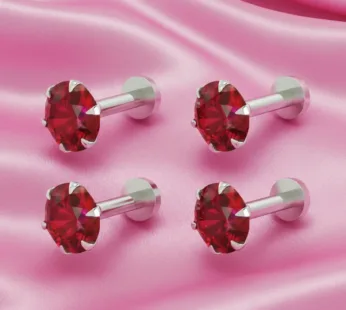 Silver Plated Red AD Round Stud Earrings for women and girls Combo Pack of 4