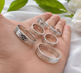 Elegant Adjustable Toe Ring Set For Women – 6 Pcs Stylish Silver Finish Foot Jewellery