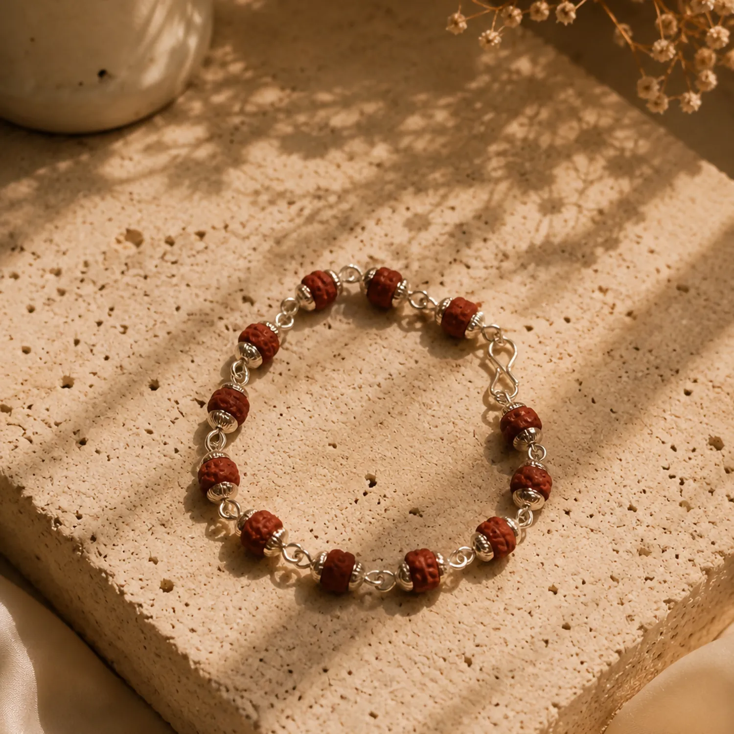Premium Silver-Plated Panchmukhi Rudraksha Bead Bracelet for Men & Women - Buy Online at Alikart