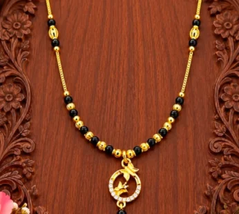 Gold Plated Black Beads Mangalsutra Necklace with Elegant Circular CZ Pendant for Women