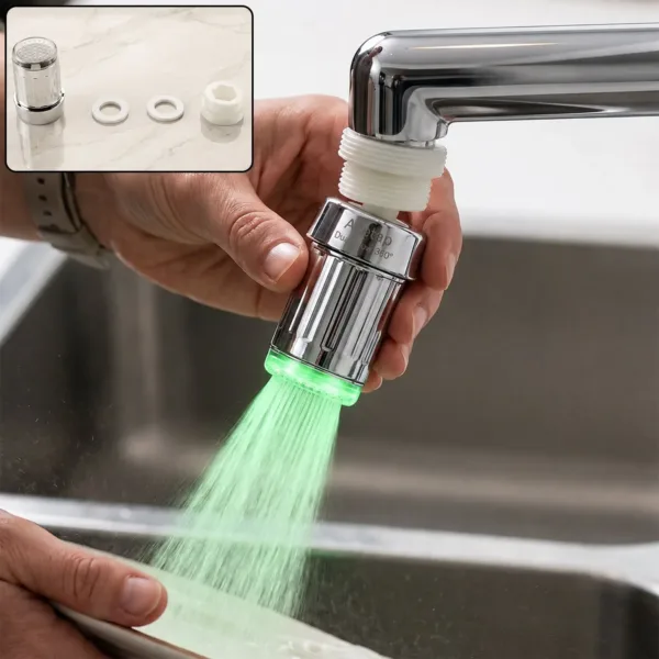 LED Light Dual Flow Faucet Tap Adapter with Splash Filter Aerator for Kitchen Sink (1 Pc)