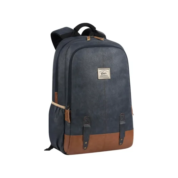 Laptop Backpack – Waterproof Classic Faux Leather Navy Blue