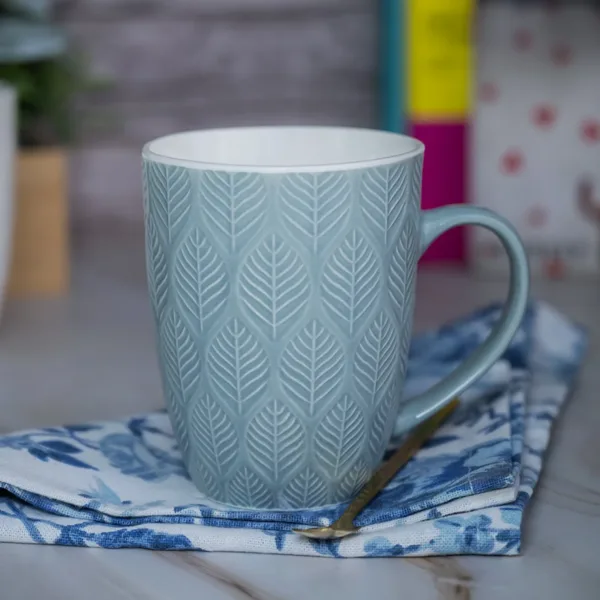 Lagoon Ceramic Mug – 360Ml, Leaf Pattern