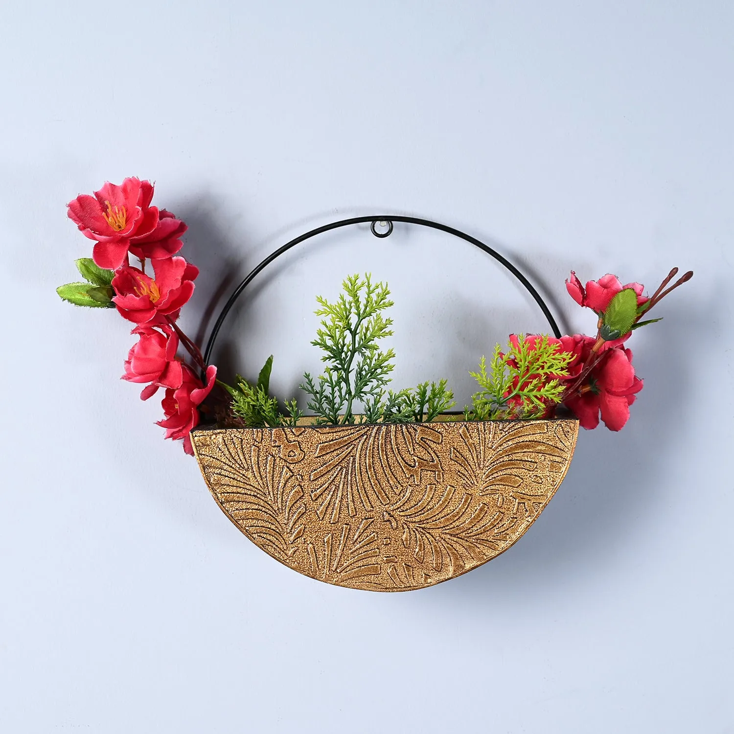 Premium Large Wooden Hanging Planter – Antique Gold Embossed - Buy Online at Alikart