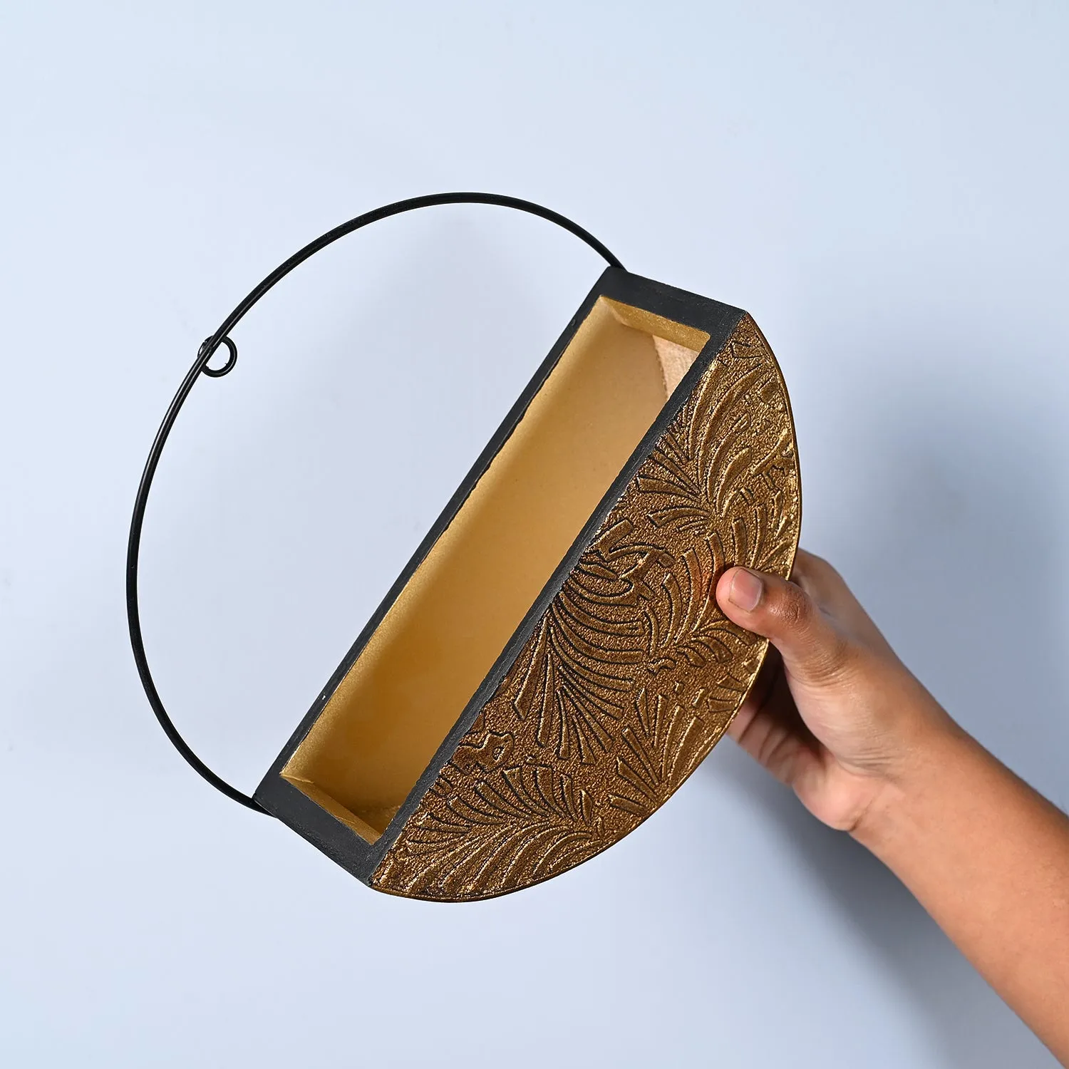 Large Wooden Hanging Planter – Antique Gold Embossed - Detailed Feature View 3