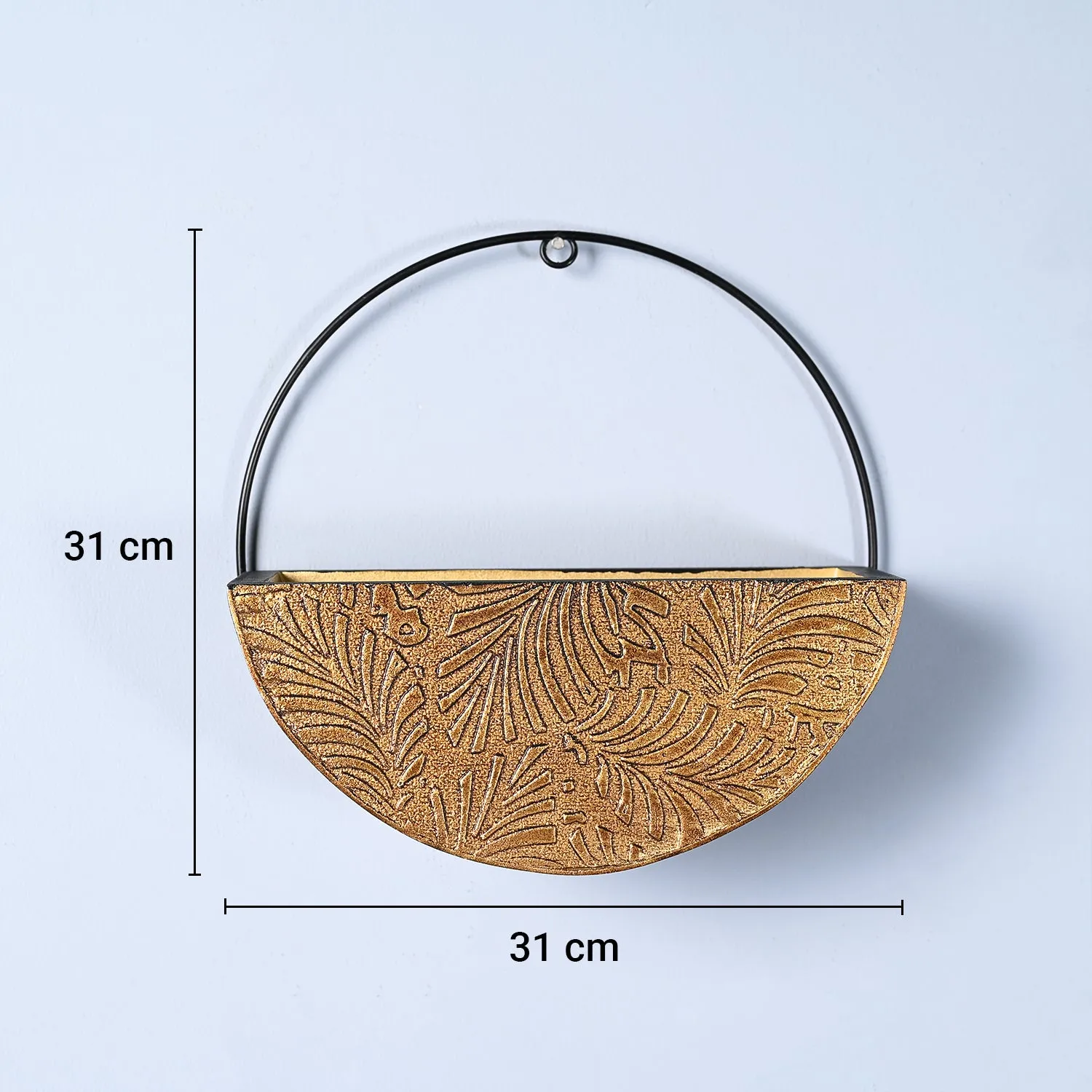 Large Wooden Hanging Planter – Antique Gold Embossed - Detailed Feature View 4
