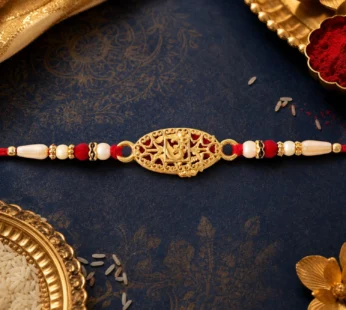Leaf Pattern Om Charm Traditional Rakhi with Beads for Raksha Bandhan